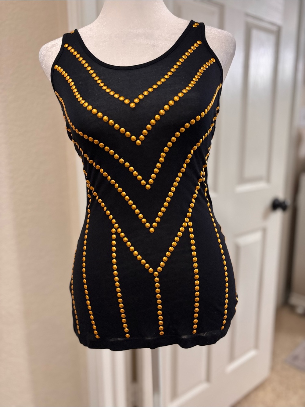 Torn by Ronny Kobo Black Tank Top with Gold Studs